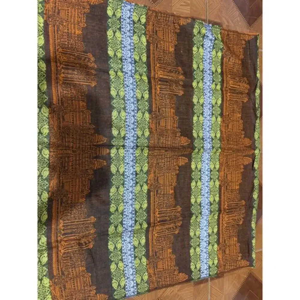 Vintage 100%‎ New Silk Scarf of Angkor Wat Temple in Cambodia